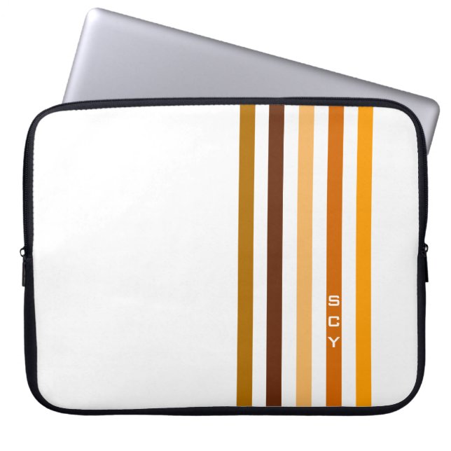 Tan Brown Orange Vertical Stripes Monogram Laptop Sleeve (Front)