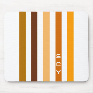 Tan Brown Orange Vertical Stripes Monogram Mouse Mat