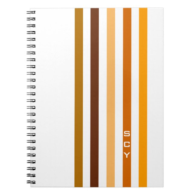 Tan Brown Orange Vertical Stripes Monogram Notebook (Front)