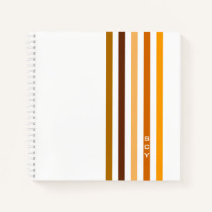 Tan Brown Orange Vertical Stripes Monogram Notebook