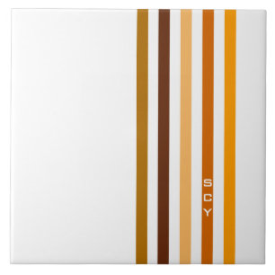 Tan Brown Orange Vertical Stripes Monogram Tile