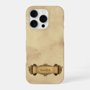 Tan + Brown Ornate Scroll Vintage Style iPhone 16 Pro Case