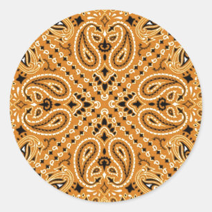 Tan Brown Paisley Western Bandanna Scarf Print Classic Round Sticker