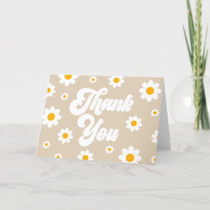Tan Brown Retro Daisy Flower Party Thank You Card