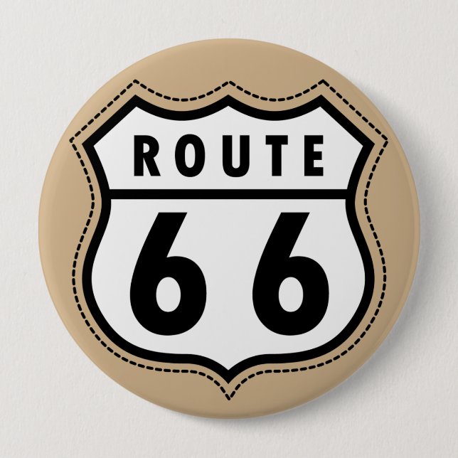 Tan Brown Route 66 road sign 10 Cm Round Badge (Front)