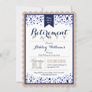 Tan Brown, White, Navy Blue Retirement Party Invitation
