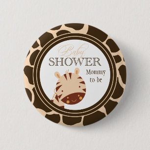 Tan + brown zebra boys baby shower button