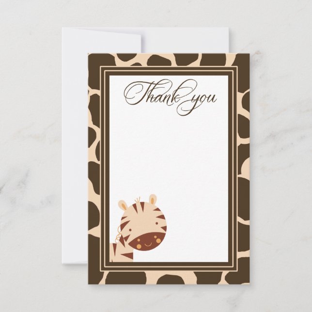 Tan + brown zebra boys thank you flat card (Front)