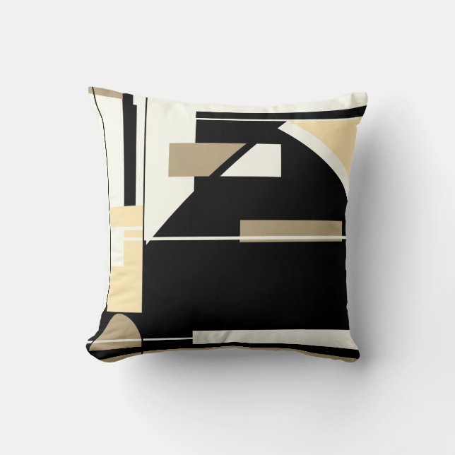 Tan, Brownish Black, White Nautical Look Abstract Cushion (Front)