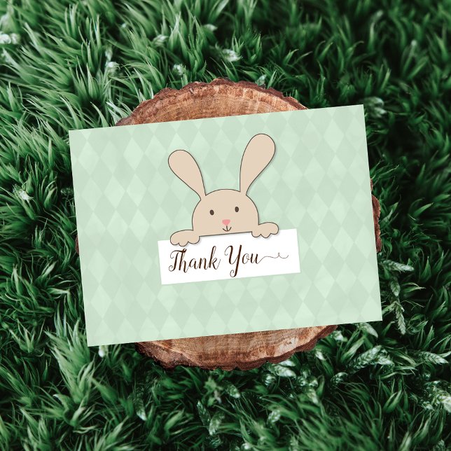 Tan Bunny Baby Shower Green Argyle Thank You (Creator Uploaded)