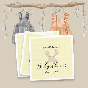 Tan Bunny Baby Shower Modern   Yellow Argyle Napkin
