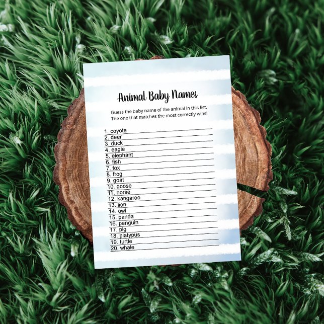 Tan Bunny Blue Animal Baby Names Game Card (Creator Uploaded)