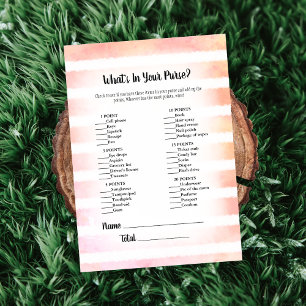 Tan Bunny Coral What's In Your Purse Game Invitation