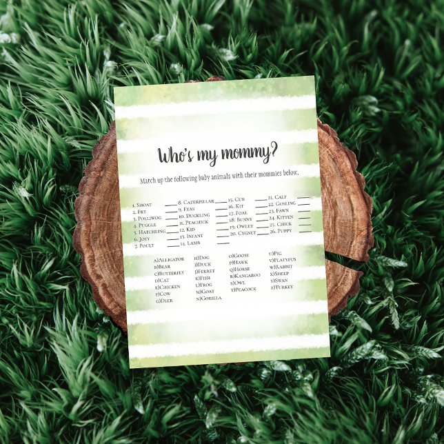 Tan Bunny Green Who's My Mummy Baby Shower Game Invitation (Creator Uploaded)