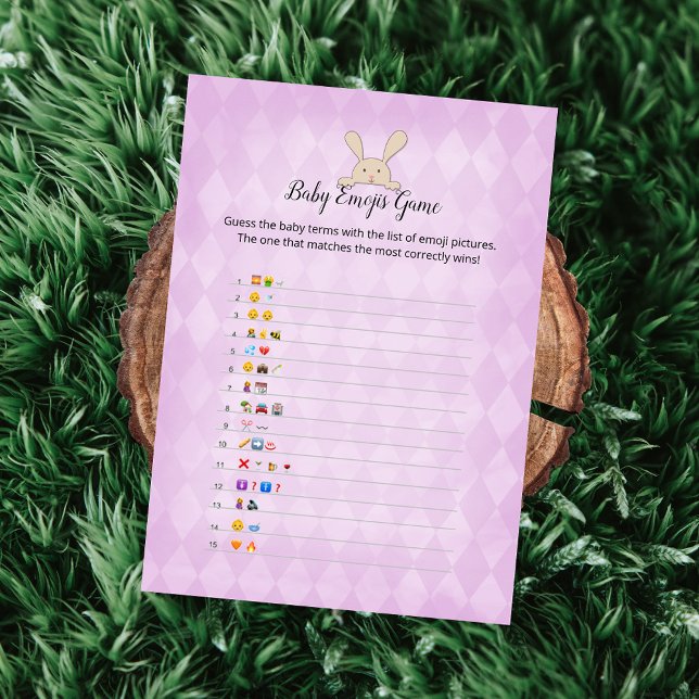 Tan Bunny Purple Argyle Baby Emoji Pictures Game Invitation (Creator Uploaded)