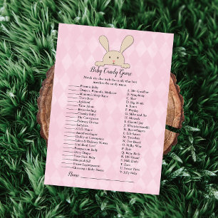 Tan Bunny Rabbit Pink Baby Candy Shower Game Invitation