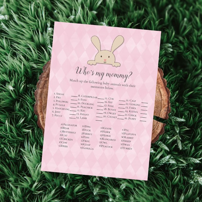 Tan Bunny Rabbit Pink Who's My Mummy Game Invitation (Creator Uploaded)