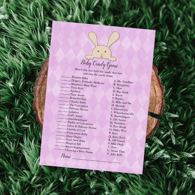 Tan Bunny Rabbit Purple Baby Candy Shower Game Invitation (Creator Uploaded)