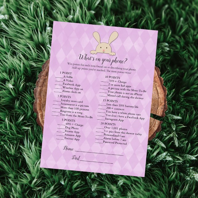 Tan Bunny Rabbit Purple What's On Your Phone Game Invitation (Creator Uploaded)