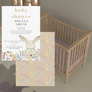 Tan Bunny & Wildflowers Colourful Baby Shower Invitation