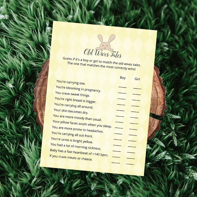 Tan Bunny Yellow Argyle Old Wives Tales Game Invitation (Creator Uploaded)