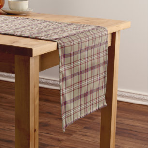 Tan Burgundy Plaid Classic Pattern Table Runner