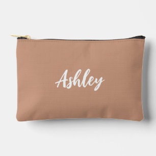Tan calligraphy monogram accessory pouch