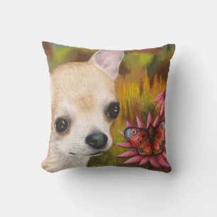 Tan Chihuahua Dog 85 butterfly Cushion