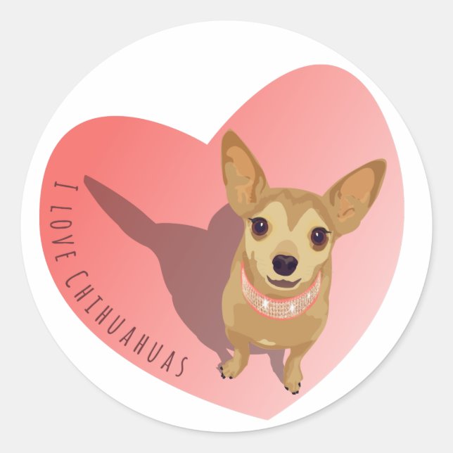 Tan Chihuahua in diamond pink collar in heart Classic Round Sticker (Front)