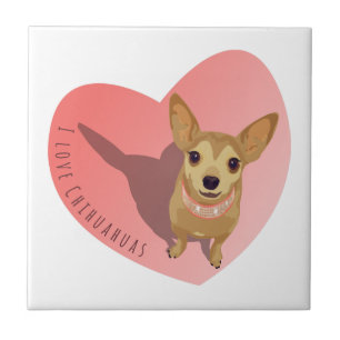 Tan Chihuahua in diamond pink collar in heart Tile