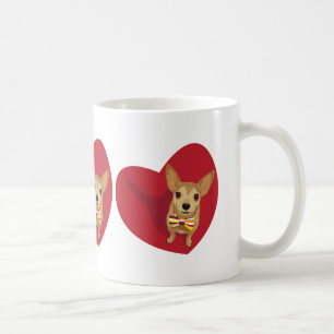 Tan Chihuahua with a bow tie in a red heart Coffee Mug
