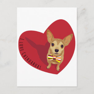Tan Chihuahua with a bow tie in a red heart Postcard