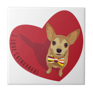 Tan Chihuahua with a bow tie in a red heart Tile