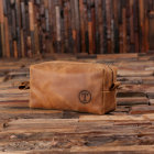 Tan Circle Monogram Leather Travel Toiletry Bag