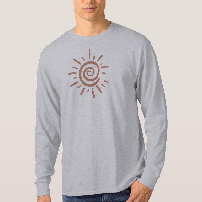 Tan colour Boho Sun Abstract Illustration T-Shirt (Front)