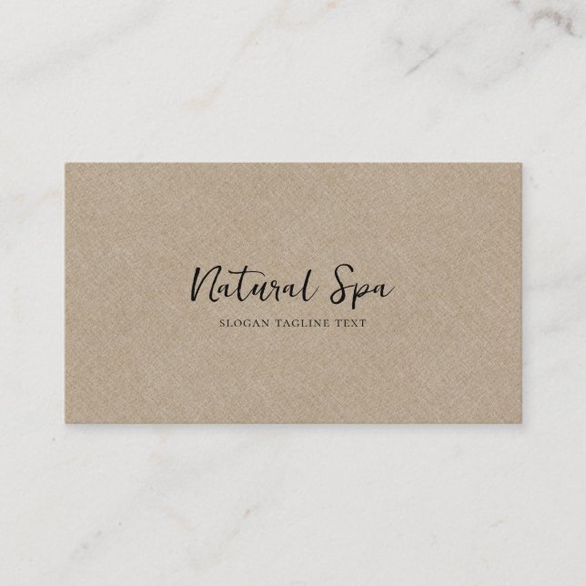 Tan Colour  Linen Texture Print black Typography Business Card (Front)