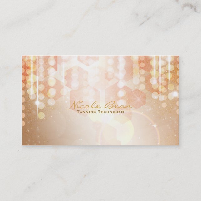 Tan Coral & Cream Glamour Lights Business Card (Front)