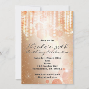 Tan Coral & Cream Glamour Lights Party Invitations
