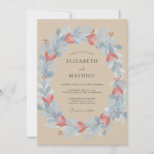 Tan Coral Ethereal Rustic Wedding Invitation (Front)