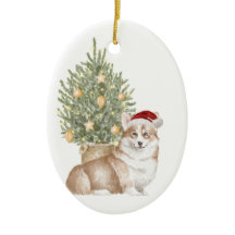 Tan Corgi Holiday Watercolor Pet Dog Christmas