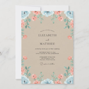 Tan Cornflower Ranunculus Eucalyptus Wedding Invitation