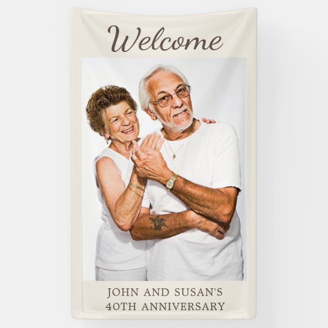 Tan Cream 40th Wedding Anniversary Photo Welcome Banner (Vertical)