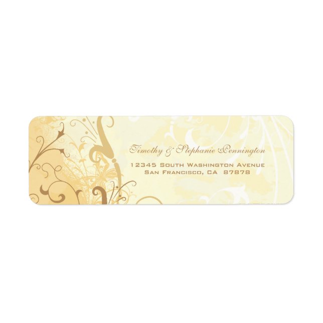 Tan cream butterfly swirls address label (Front)