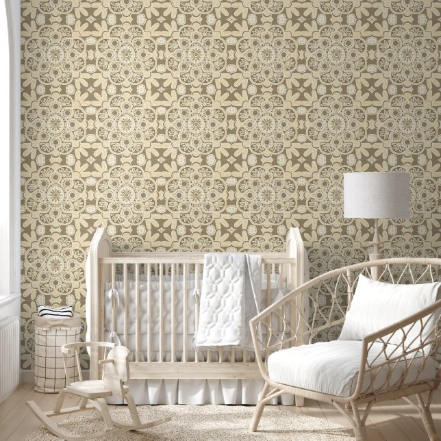  tan & cream geometric tile pattern Wallpaper (Kids)