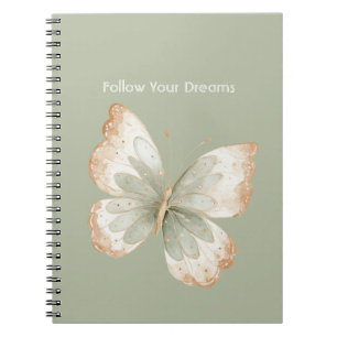 Tan Cream Green Butterfly Dreams Notebook