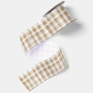 Tan Cream Plaid Stripes Birthday Satin Ribbon
