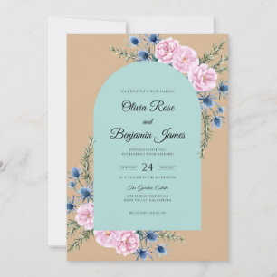Tan Cyan Rose Wedding Invitation