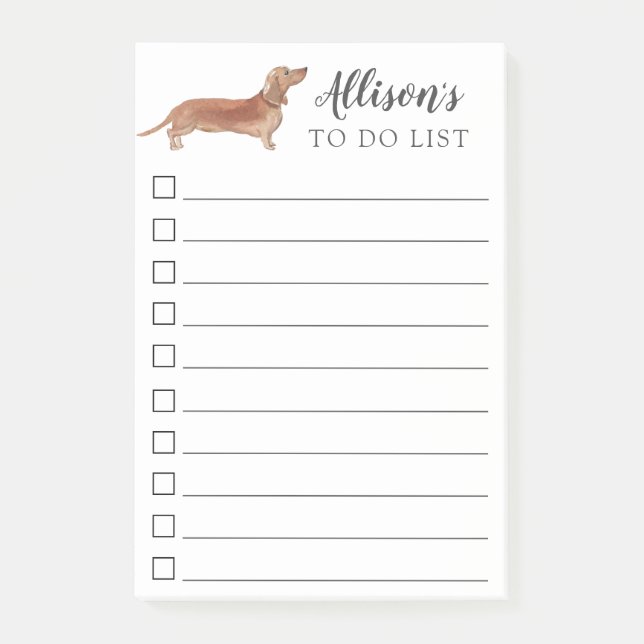 Tan Dachshund Dog Personalised To Do List Post-it Notes (Front)