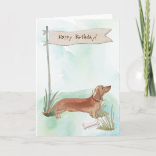 Tan Dachshund Dog Under Birthday Sign Card