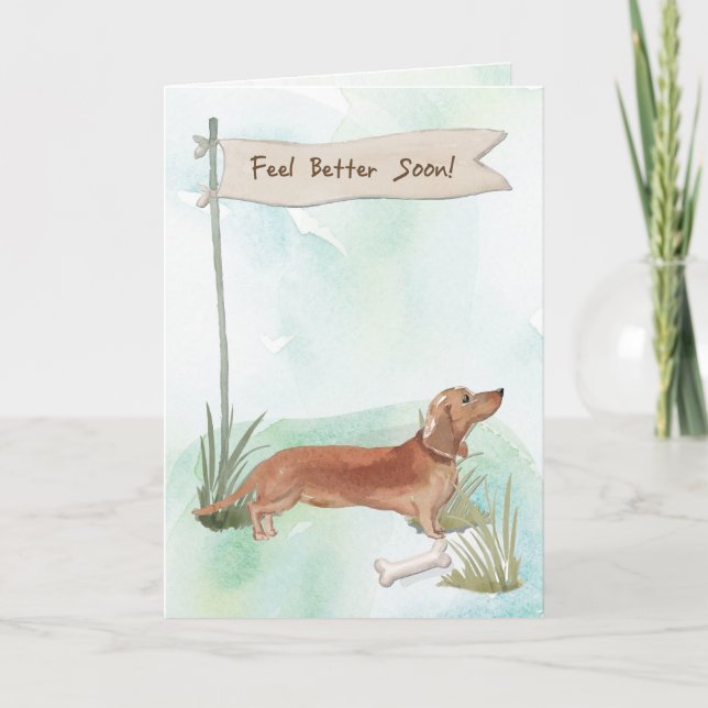 Tan Dachshund Feel Better After Surgery with Dog Card (Front)